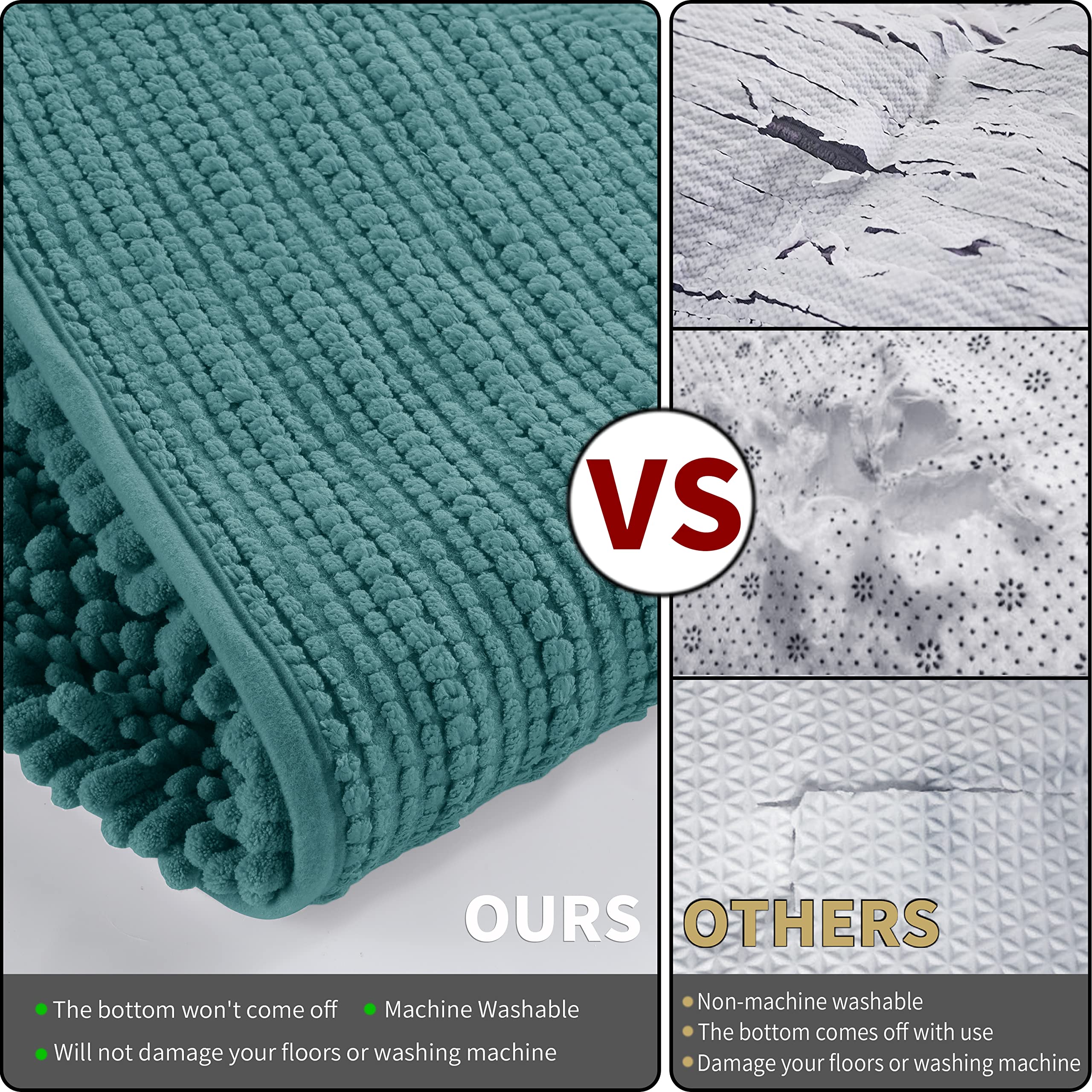 Yimobra Bathroom Rugs Sets 3 Piece, Fluffy Plush Chenille Baht Room Mats Set With Toilet Rug U Shaped, Soft Shaggy Absorbent Non